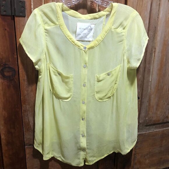 WE THE FREE “SPELLBOUND” SEMI-SHEER BUTTON DOWN CAP-SLEEVE TOP WOMENS SMALL - Picture 4 of 12